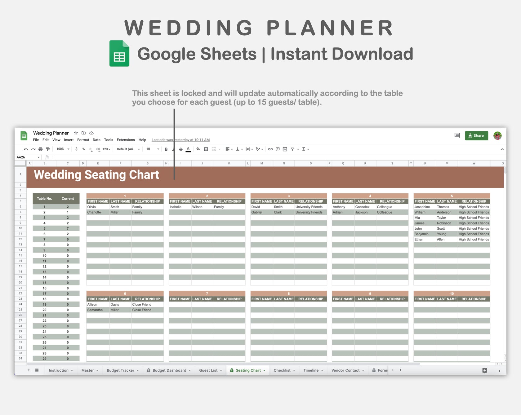 Google Sheets Wedding Planner Earthy kjunstudio