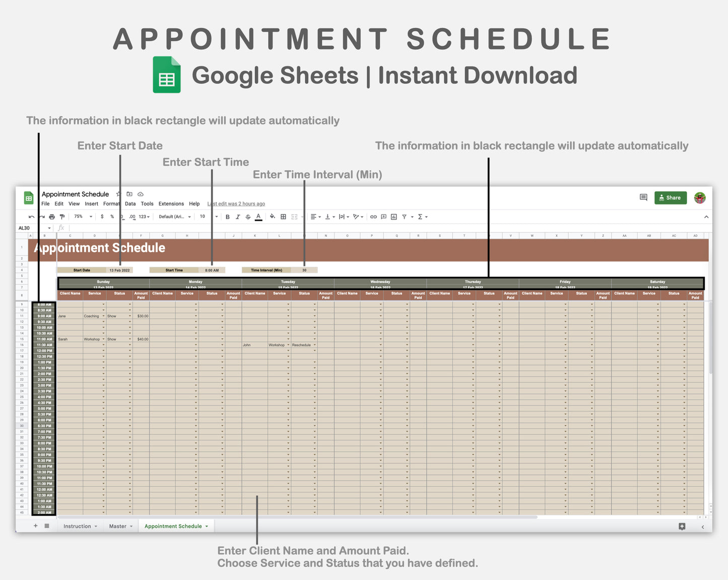 Google Sheets - Appointment Schedule - Earthy