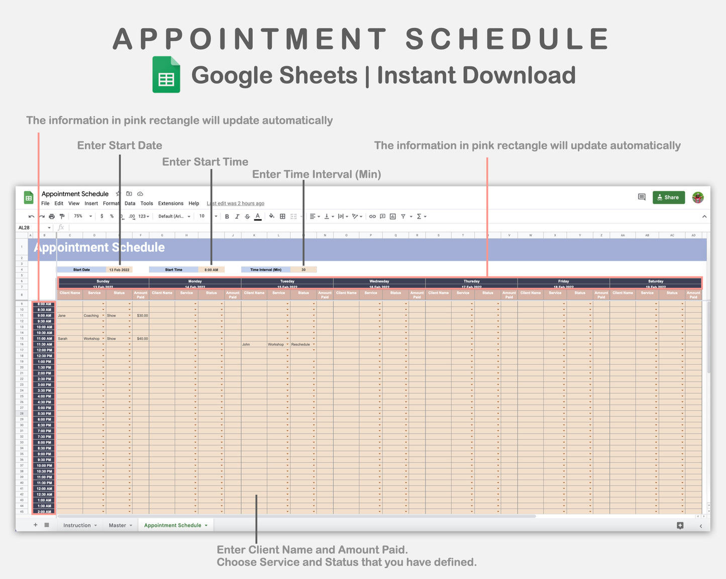 Google Sheets - Appointment Schedule - Sweet