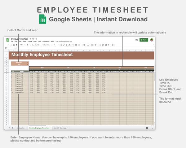 Google Sheets - Employee Timesheet - Earthy – kjunstudio