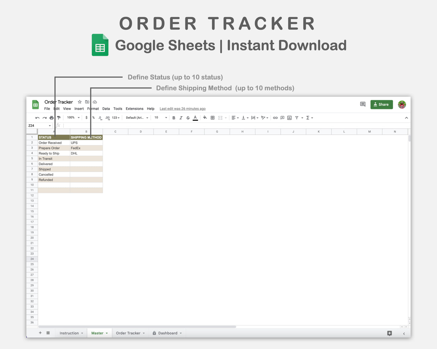 Google Sheets - Order Tracker - Boho
