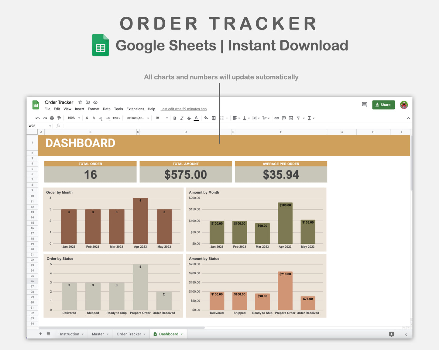 Google Sheets - Order Tracker - Boho