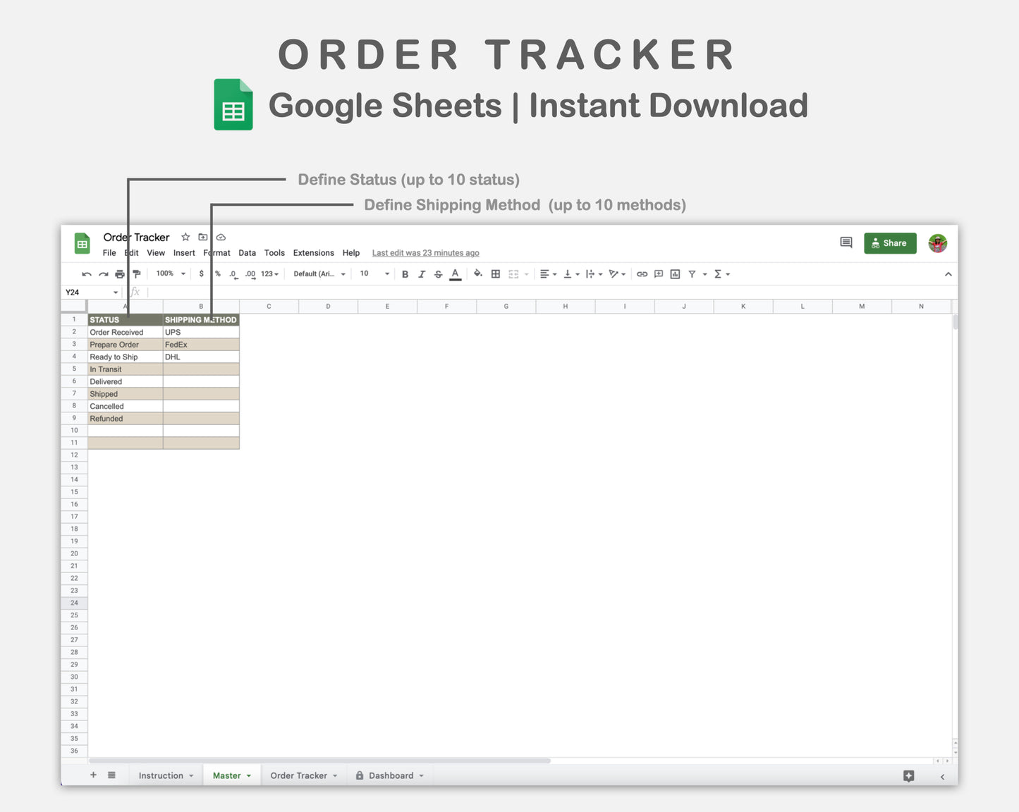 Google Sheets - Order Tracker - Earthy