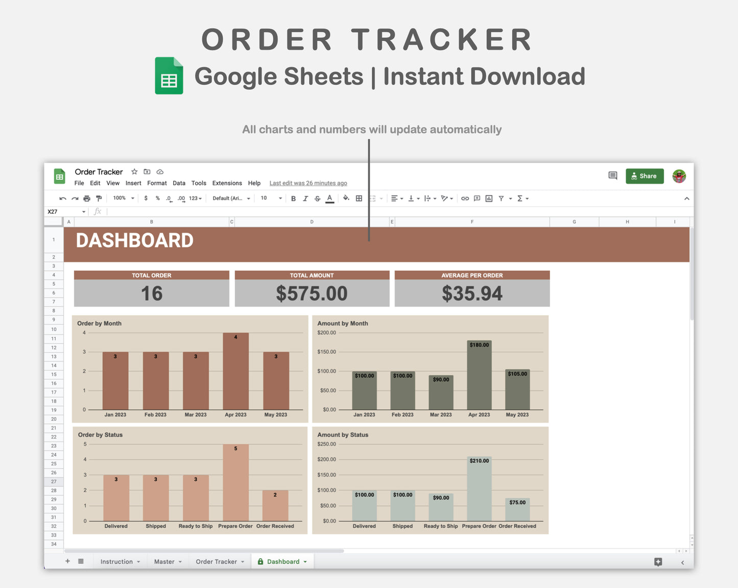 Google Sheets - Order Tracker - Earthy