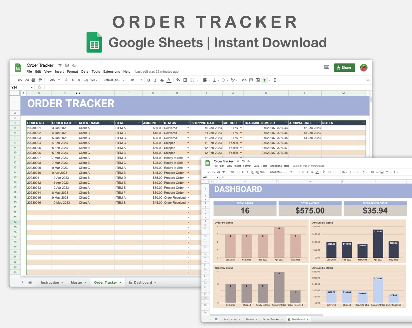 Google Sheets - Order Tracker - Sweet