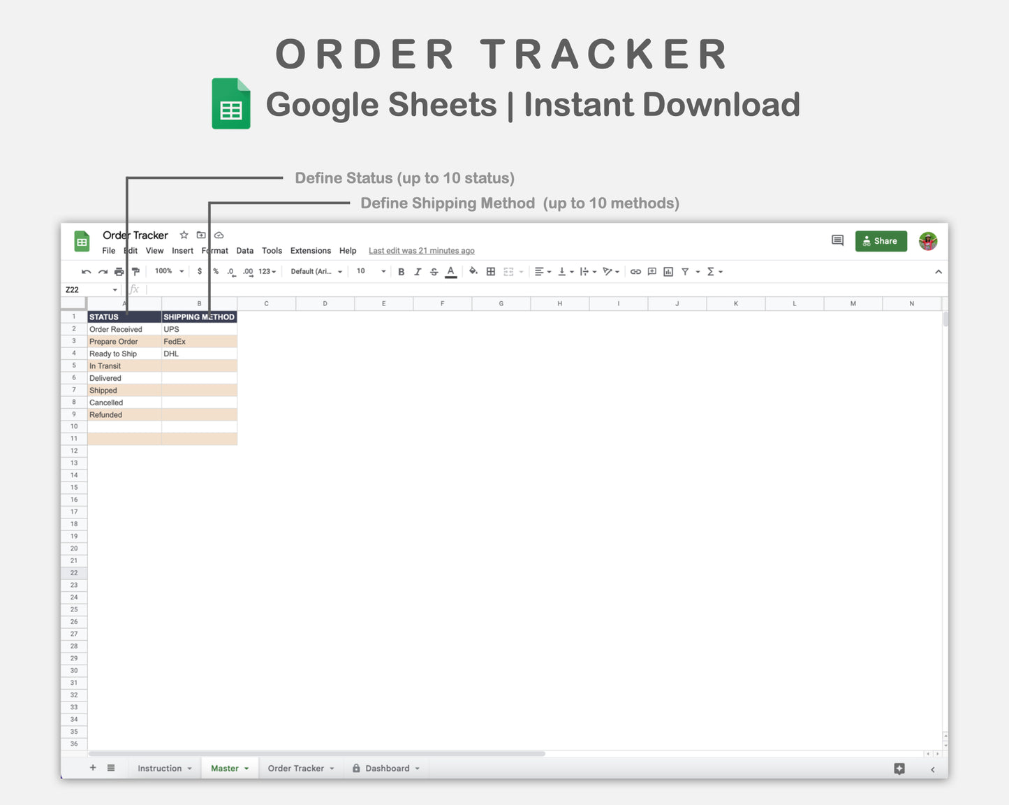 Google Sheets - Order Tracker - Sweet