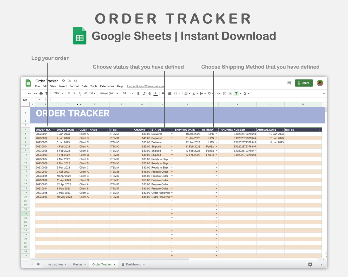 Google Sheets - Order Tracker - Sweet
