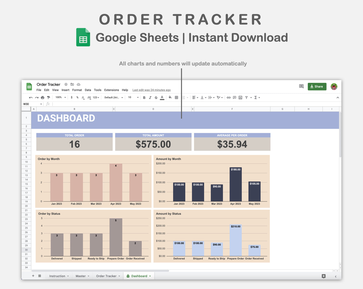 Google Sheets - Order Tracker - Sweet