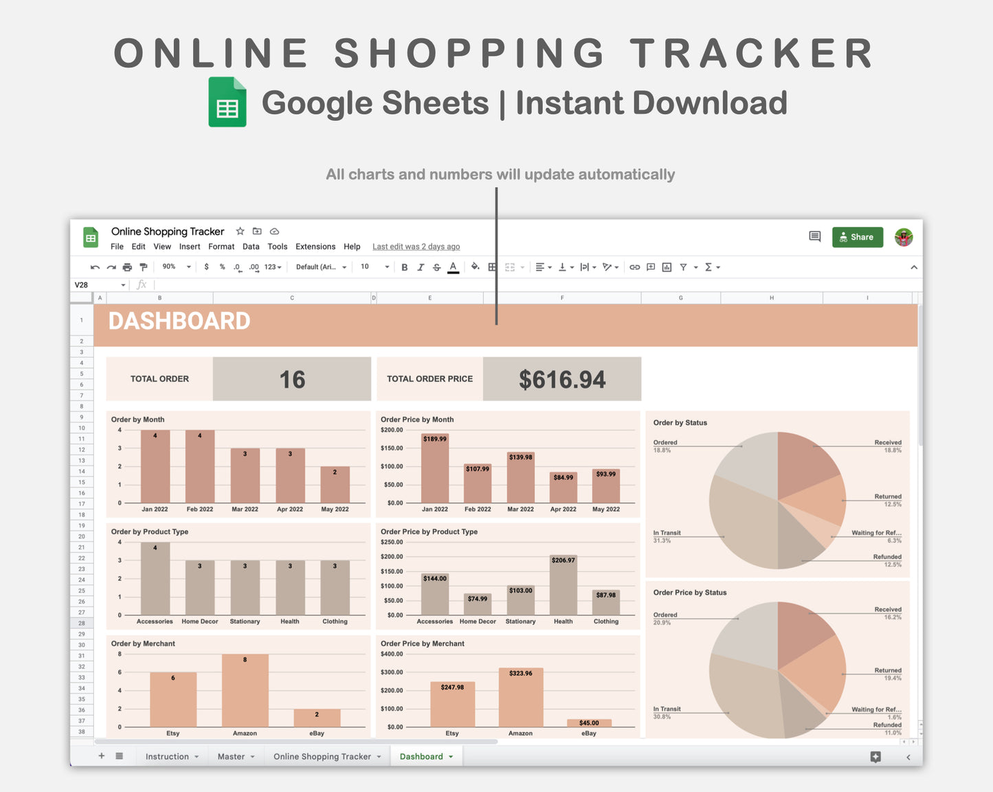 Google Sheets - Online Shopping Tracker - Neutral