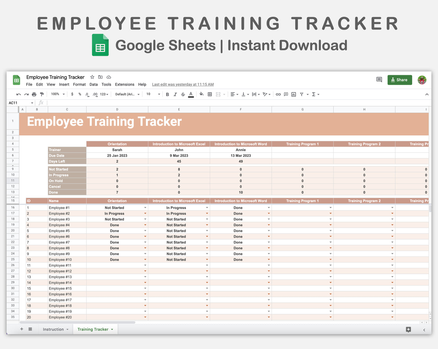 Google Sheets - Employee Training Tracker - Neutral