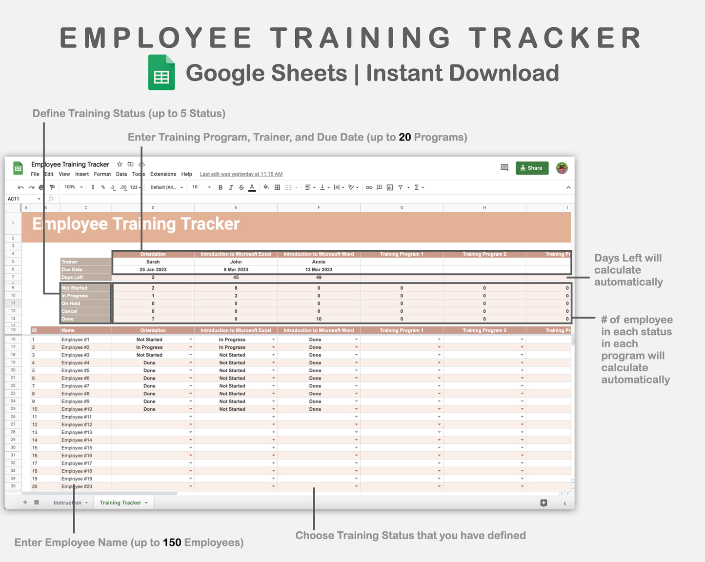 Google Sheets - Employee Training Tracker - Neutral