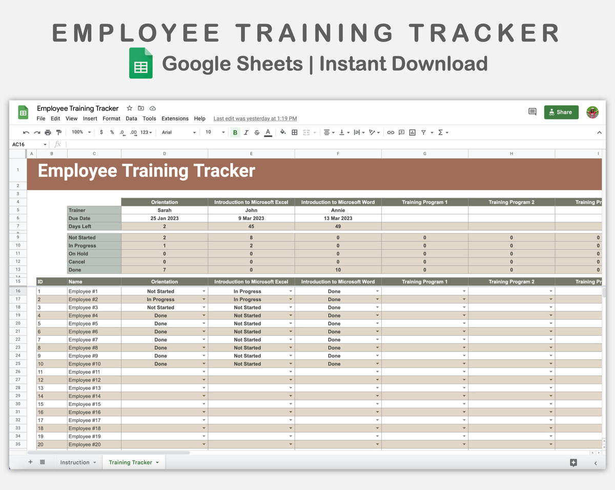 Google Sheets - Employee Training Tracker - Earthy – kjunstudio