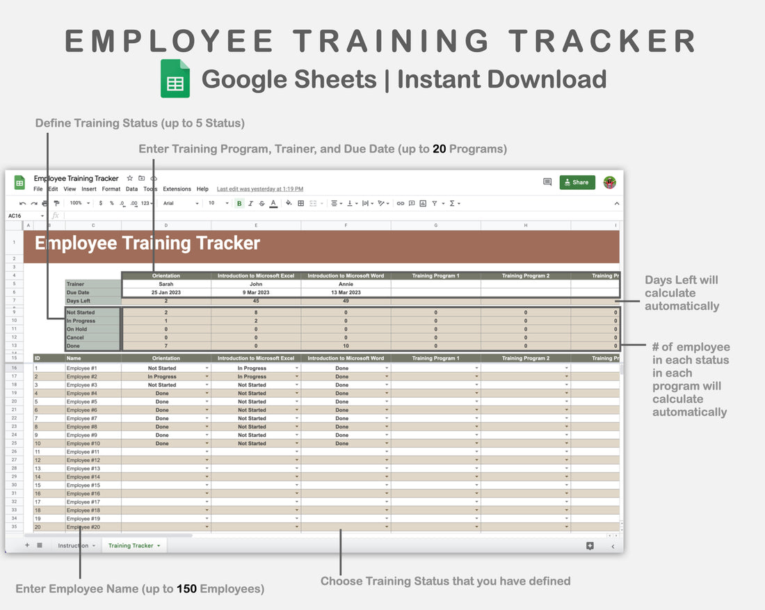 Google Sheets - Employee Training Tracker - Earthy – kjunstudio