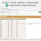 Google Sheets - Cost Per Wear Tracker - Boho