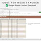 Google Sheets - Cost Per Wear Tracker - Earthy