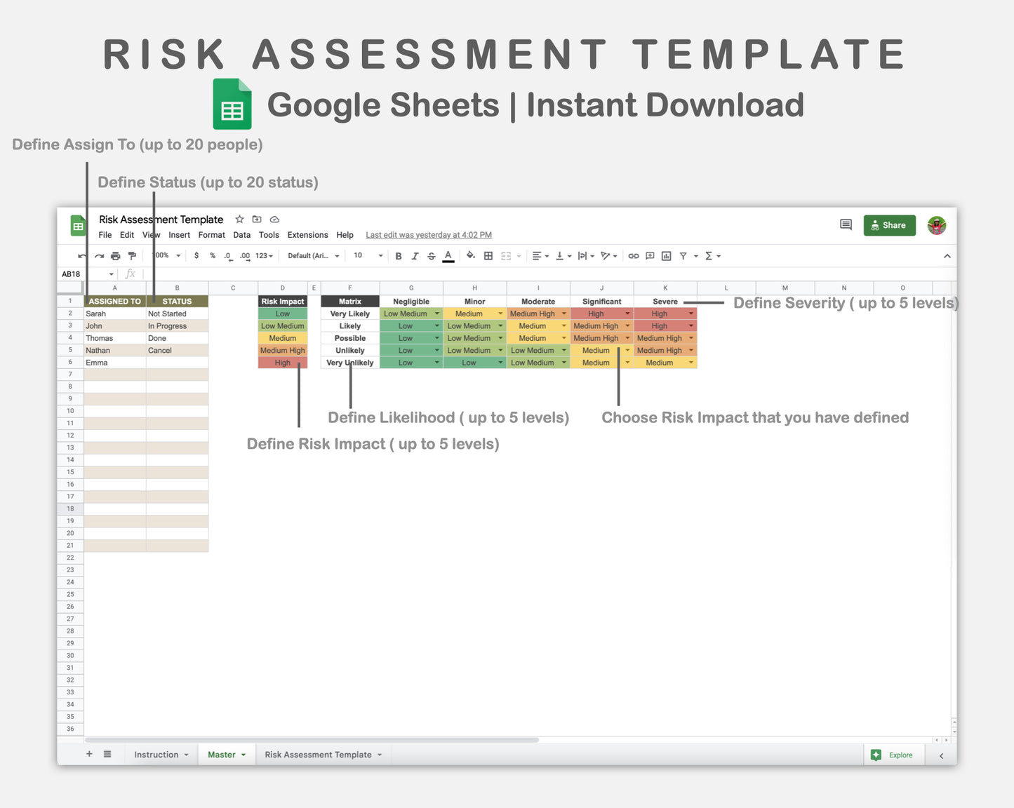 Google Sheets - Risk Assessment Template - Boho