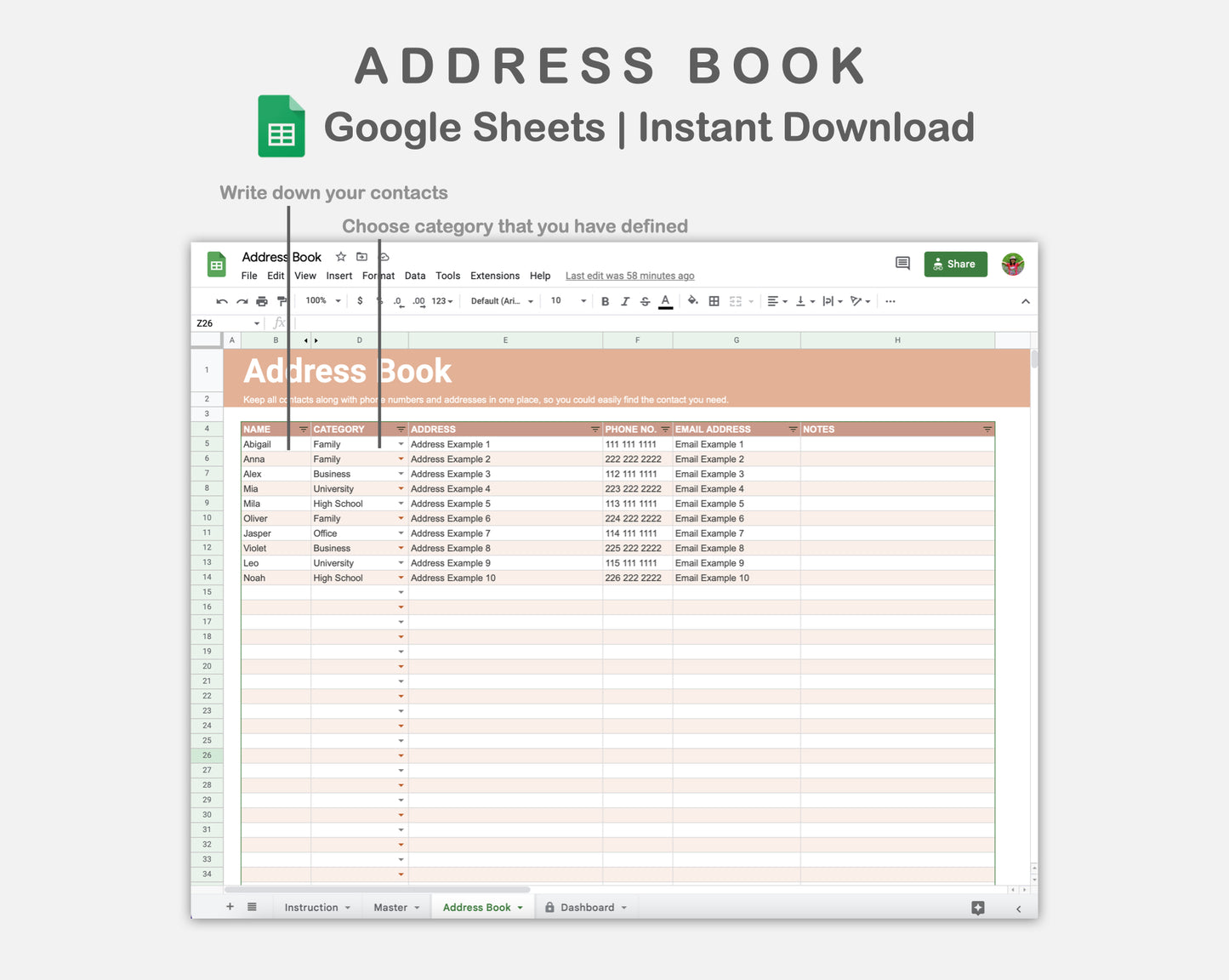 Google Sheets - Address Book - Neutral