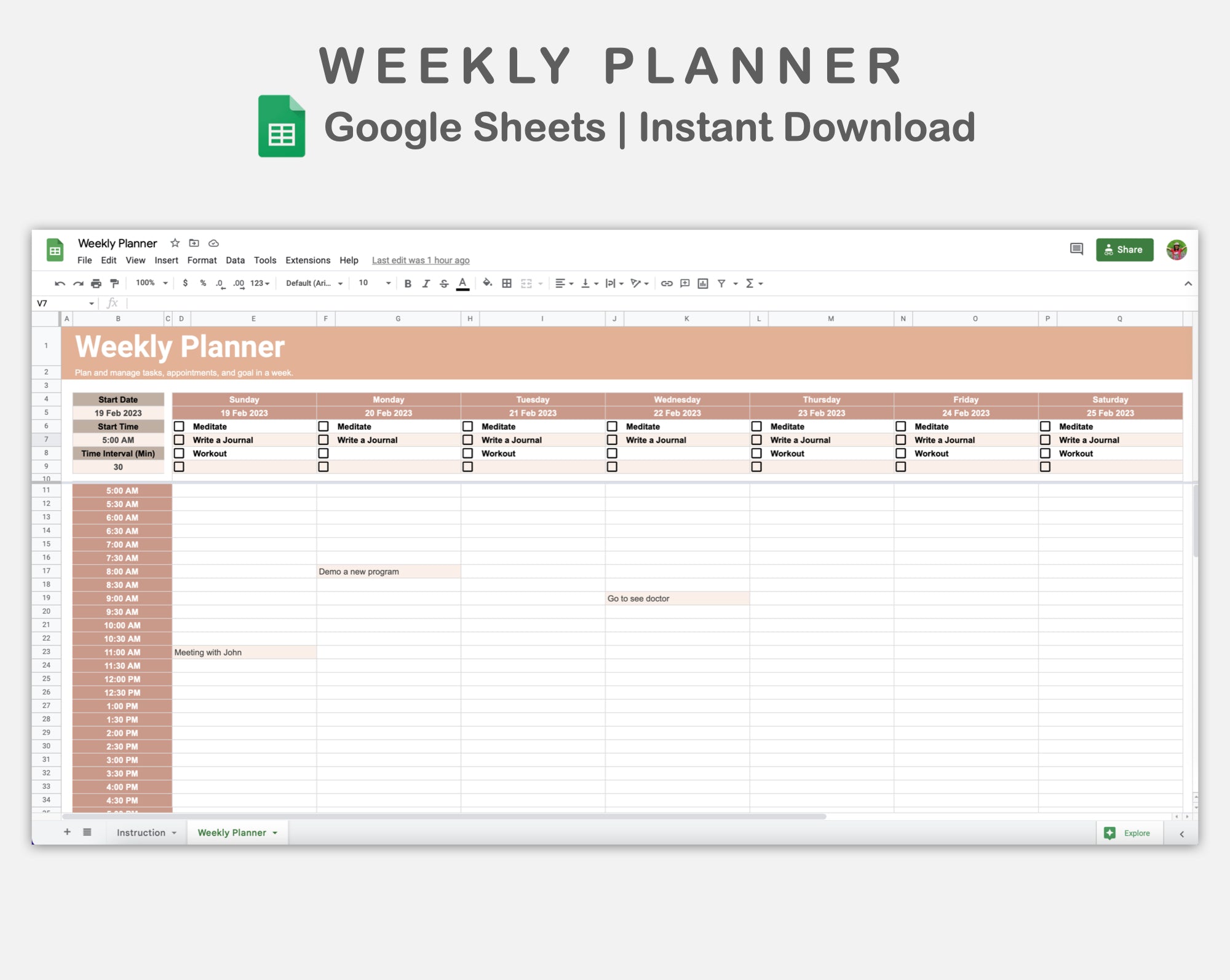 Sheets Planner Example Google Sheets - Weekly Planner - Neutral – kjunstudio