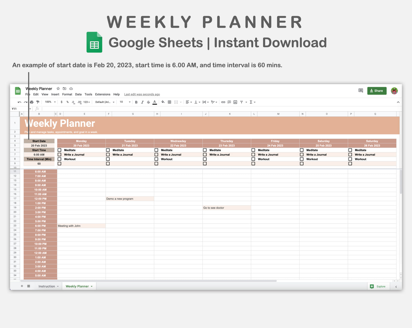 Google Sheets - Weekly Planner - Neutral