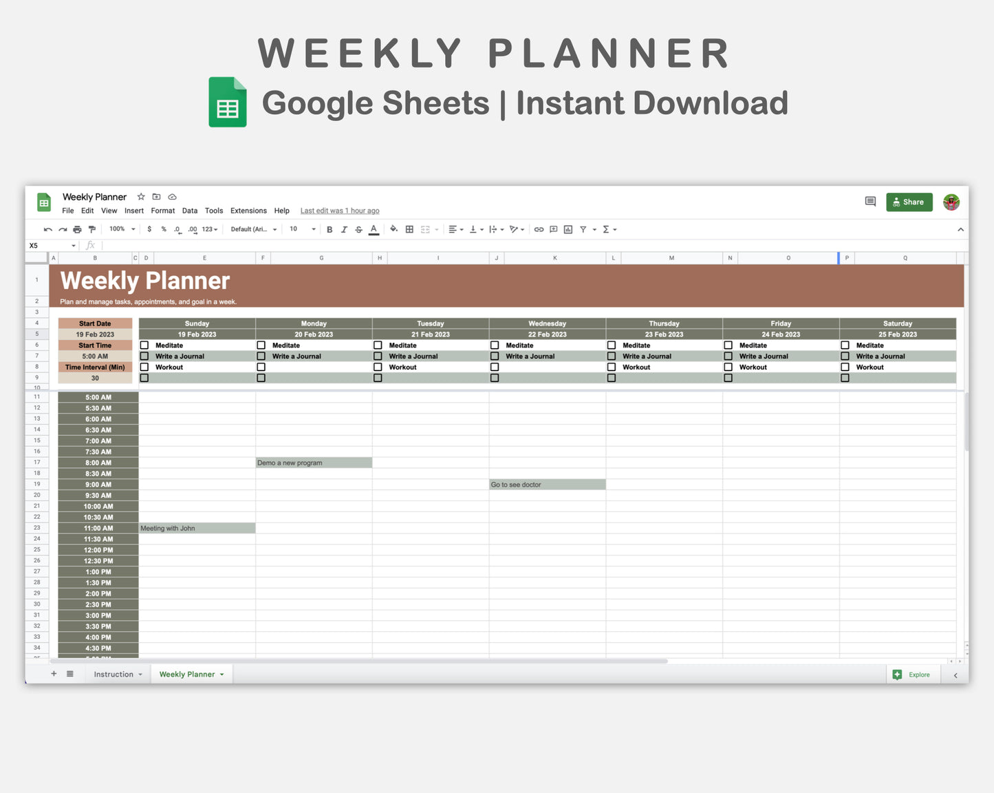 Google Sheets - Weekly Planner - Earthy