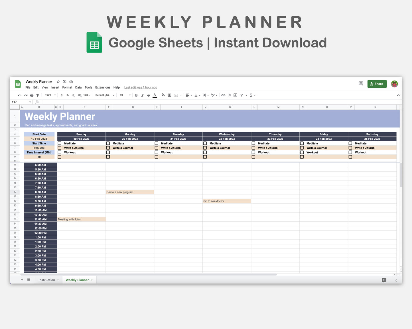 Google Sheets - Weekly Planner - Sweet