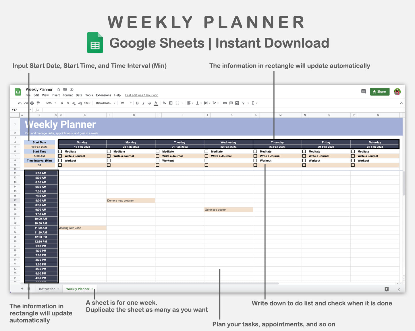 Google Sheets - Weekly Planner - Sweet