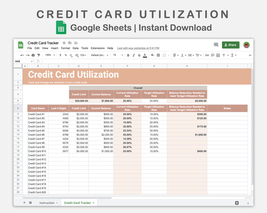 Google Sheets - Credit Card Utilization - Neutral