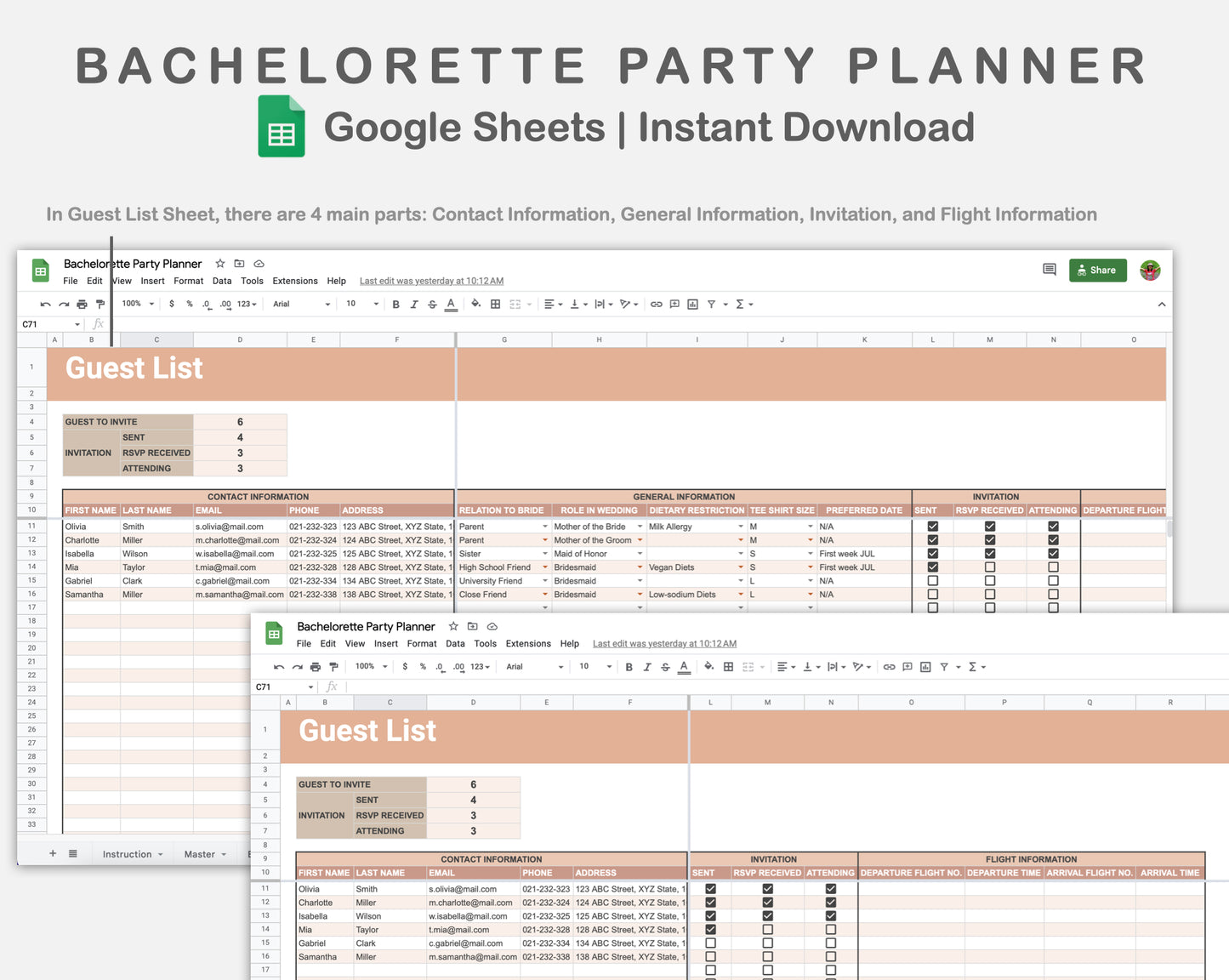 Google Sheets - Bachelorette Party Planner - Neutral