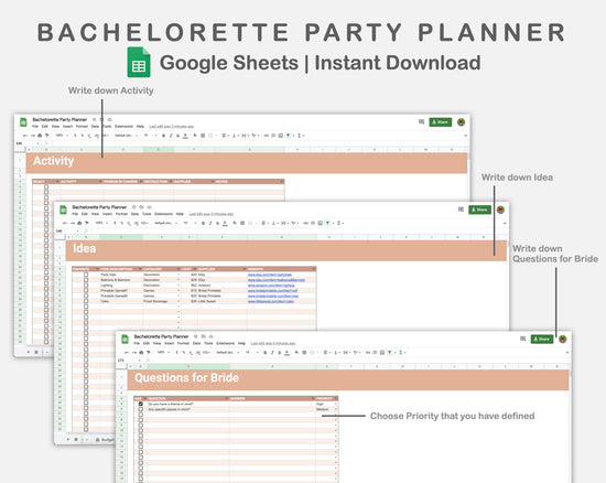 Google Sheets - Bachelorette Party Planner - Neutral – kjunstudio