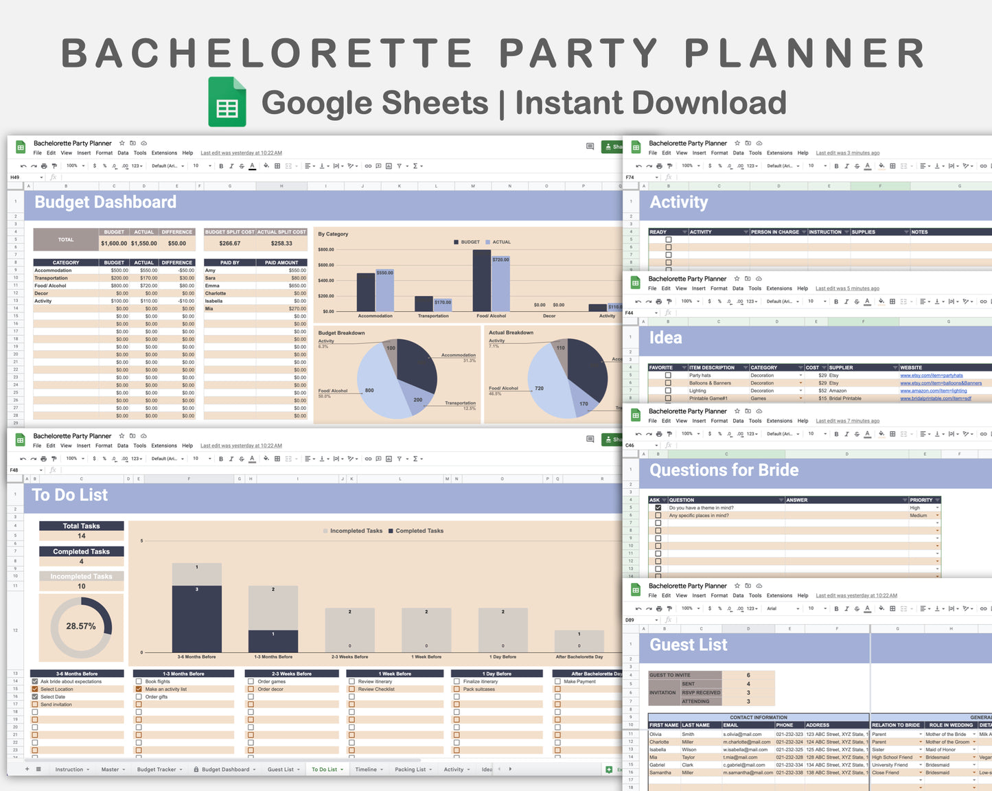 Google Sheets - Bachelorette Party Planner - Sweet