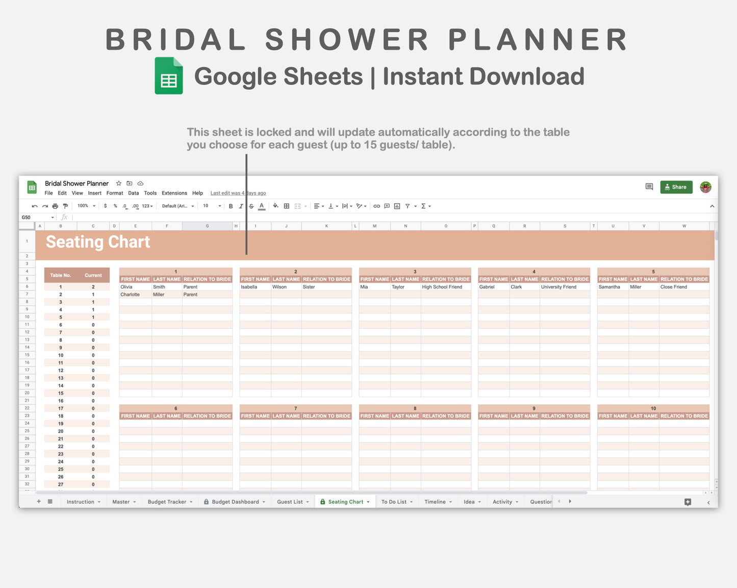 Google Sheets - Bridal Shower Planner - Neutral