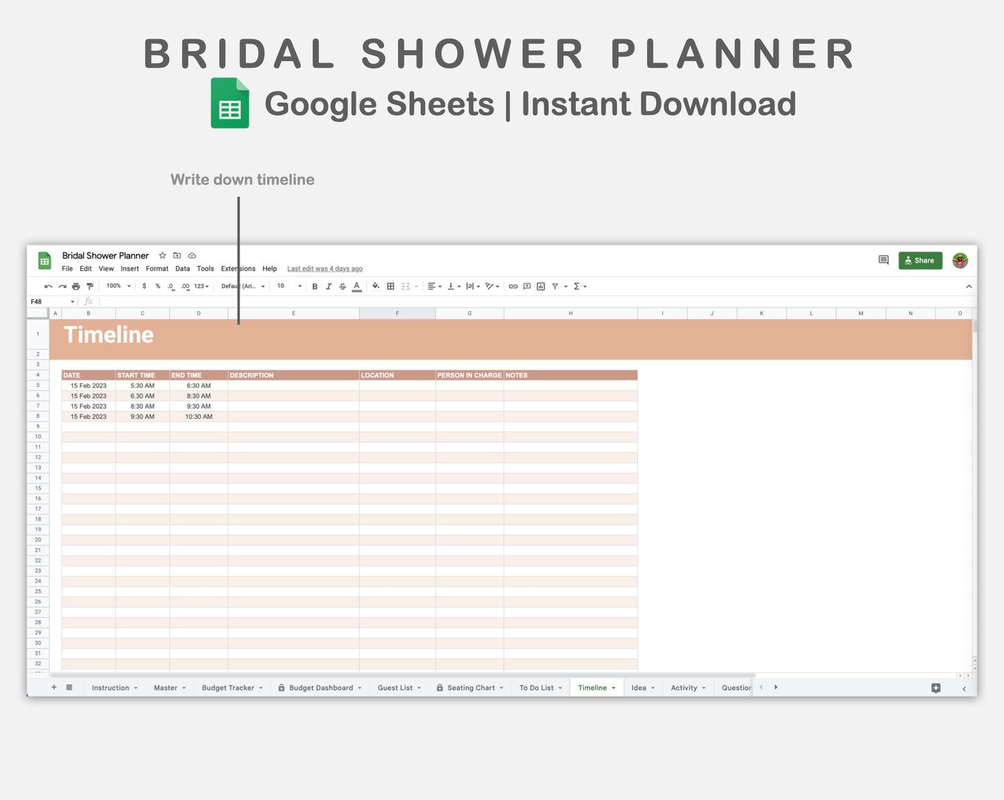 Google Sheets - Bridal Shower Planner - Neutral