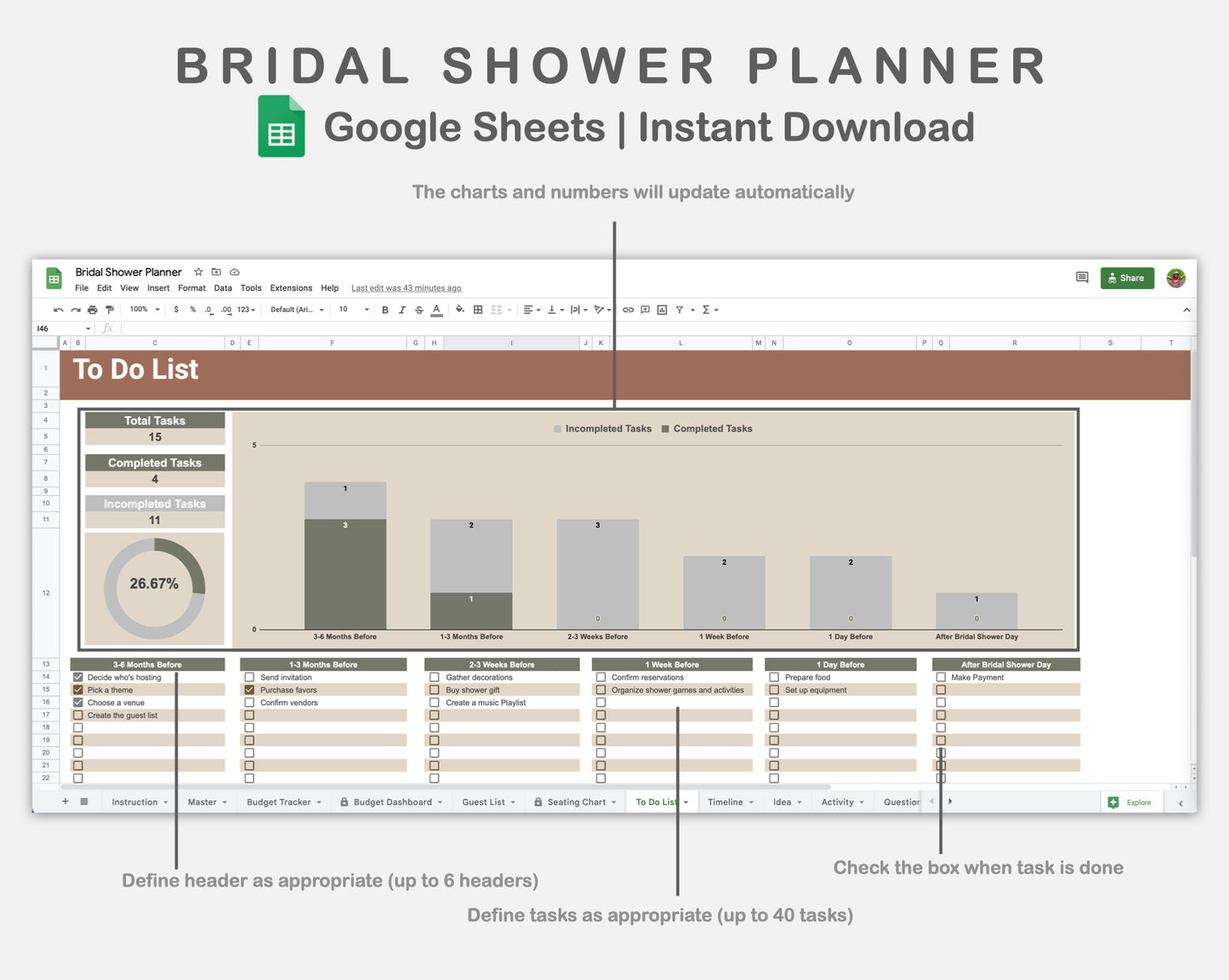 Google Sheets - Bridal Shower Planner - Earthy