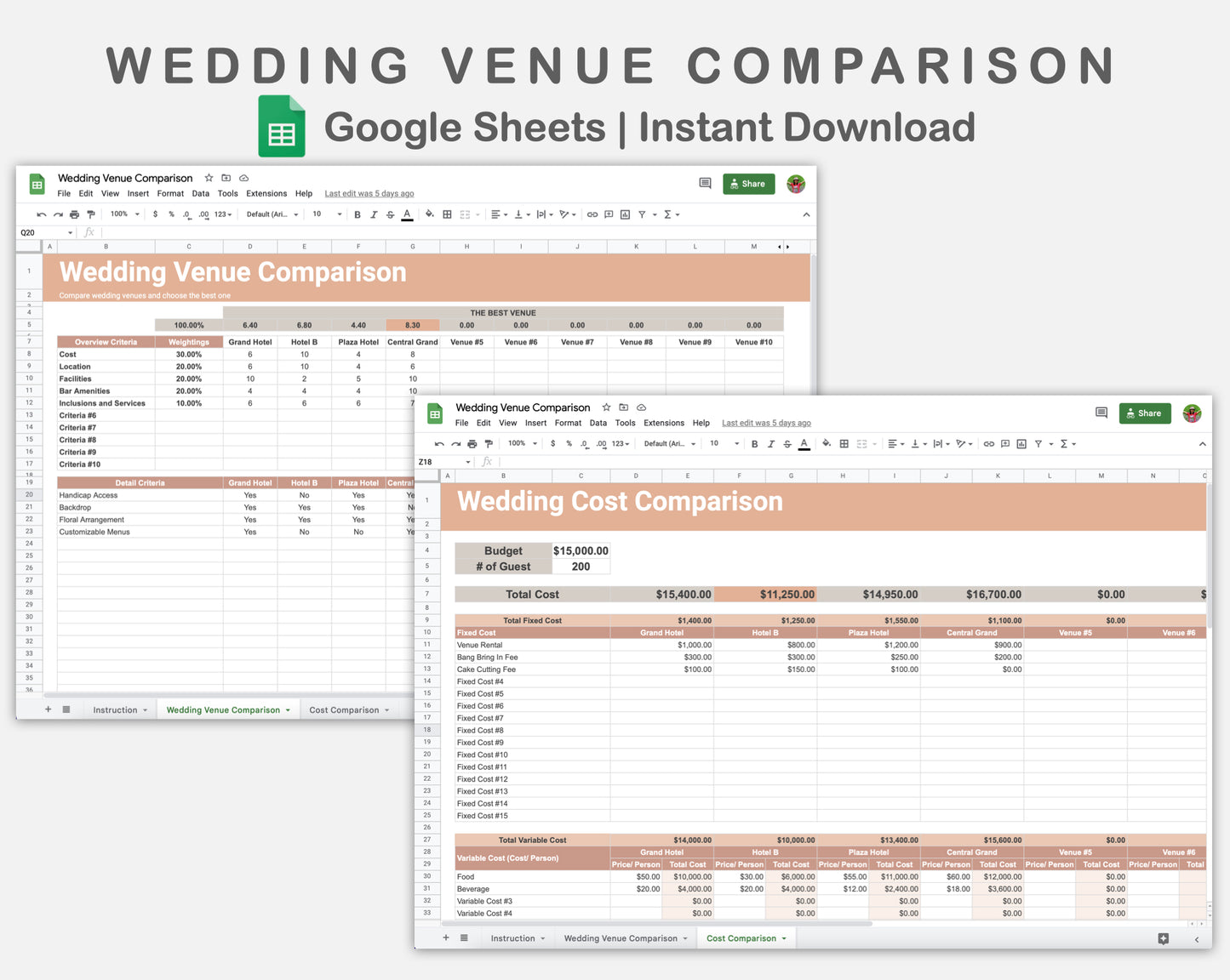 Google Sheets - Wedding Venue Comparison - Neutral