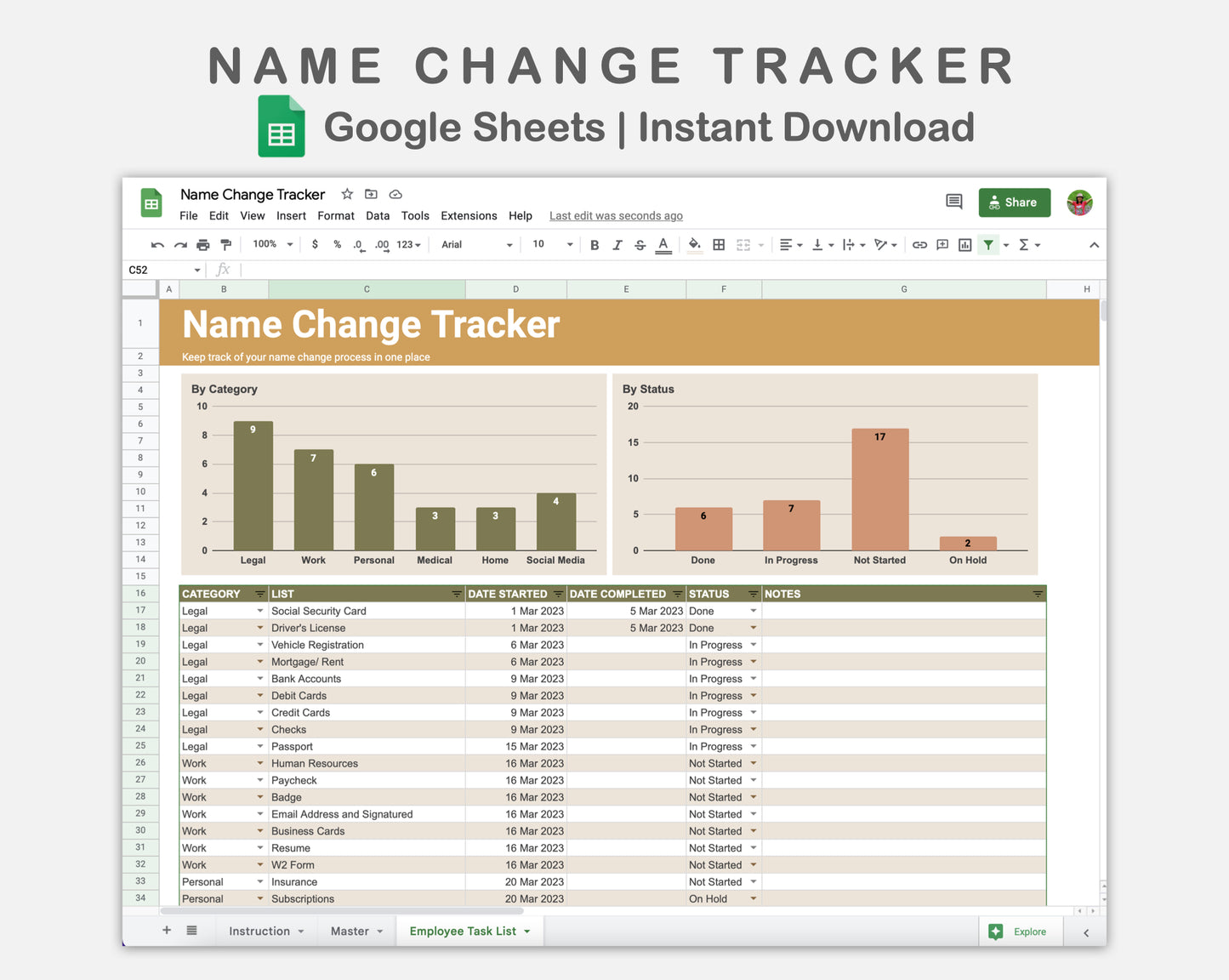 Google Sheets - Name Change Tracker - Boho