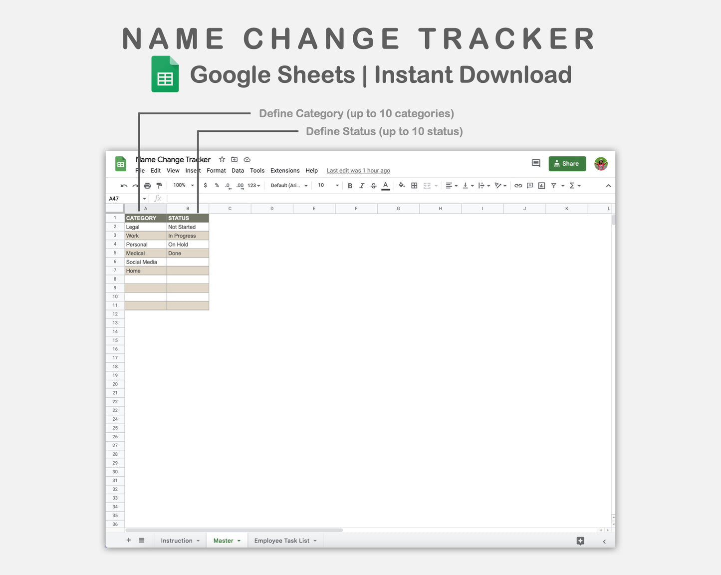 Google Sheets - Name Change Tracker - Earthy