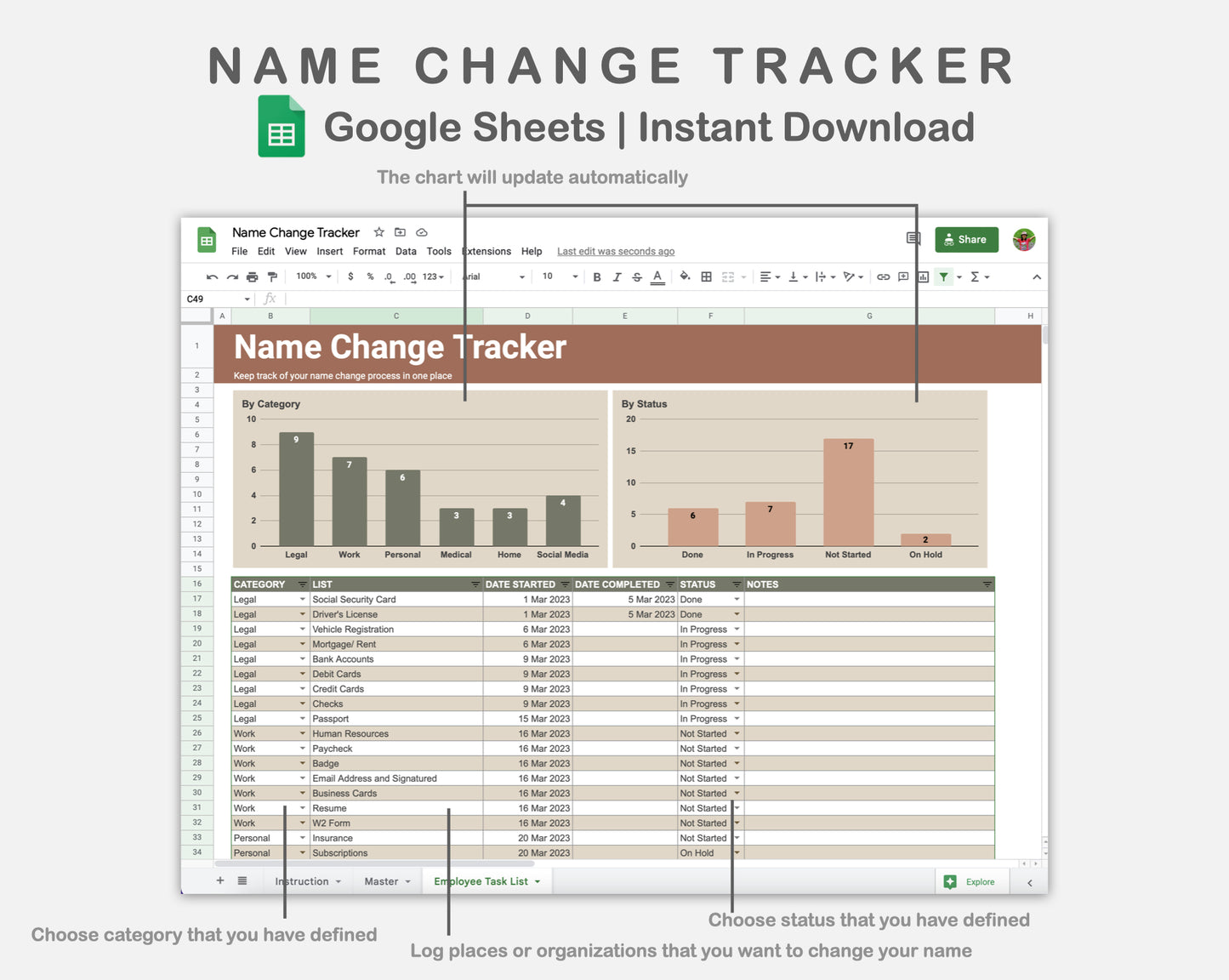 Google Sheets - Name Change Tracker - Earthy