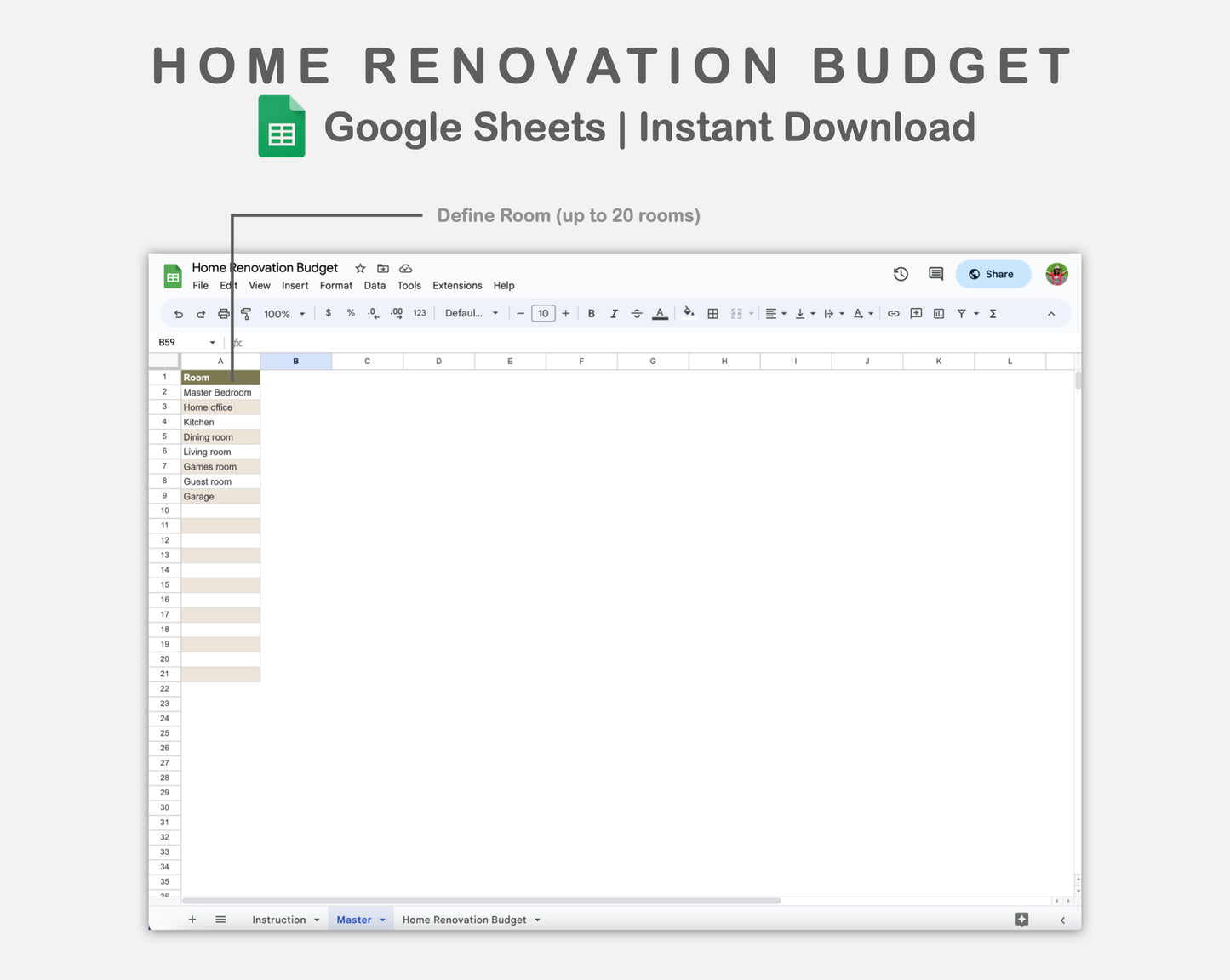 Google Sheets - Home Renovation Budget - Boho