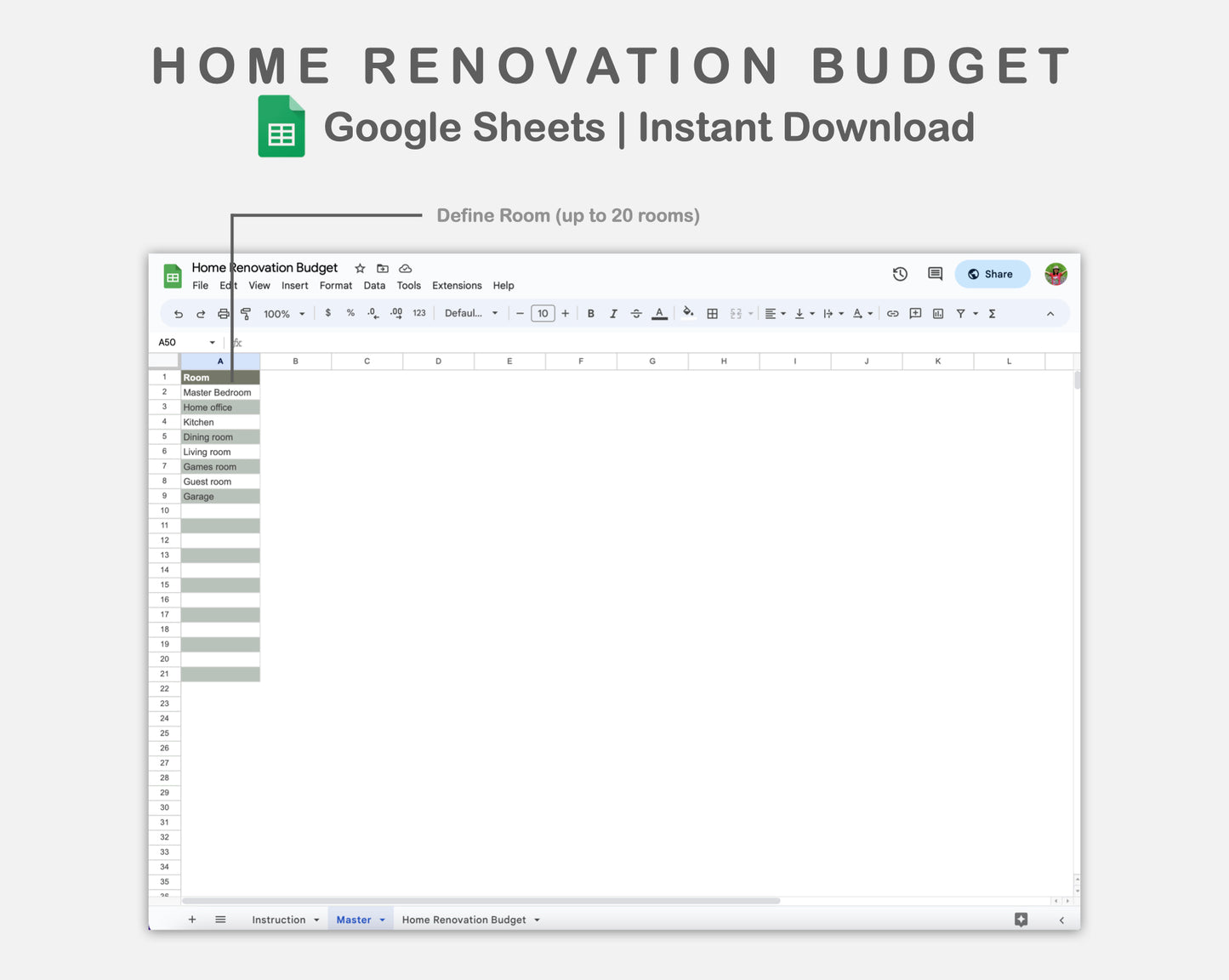 Google Sheets - Home Renovation Budget - Earthy