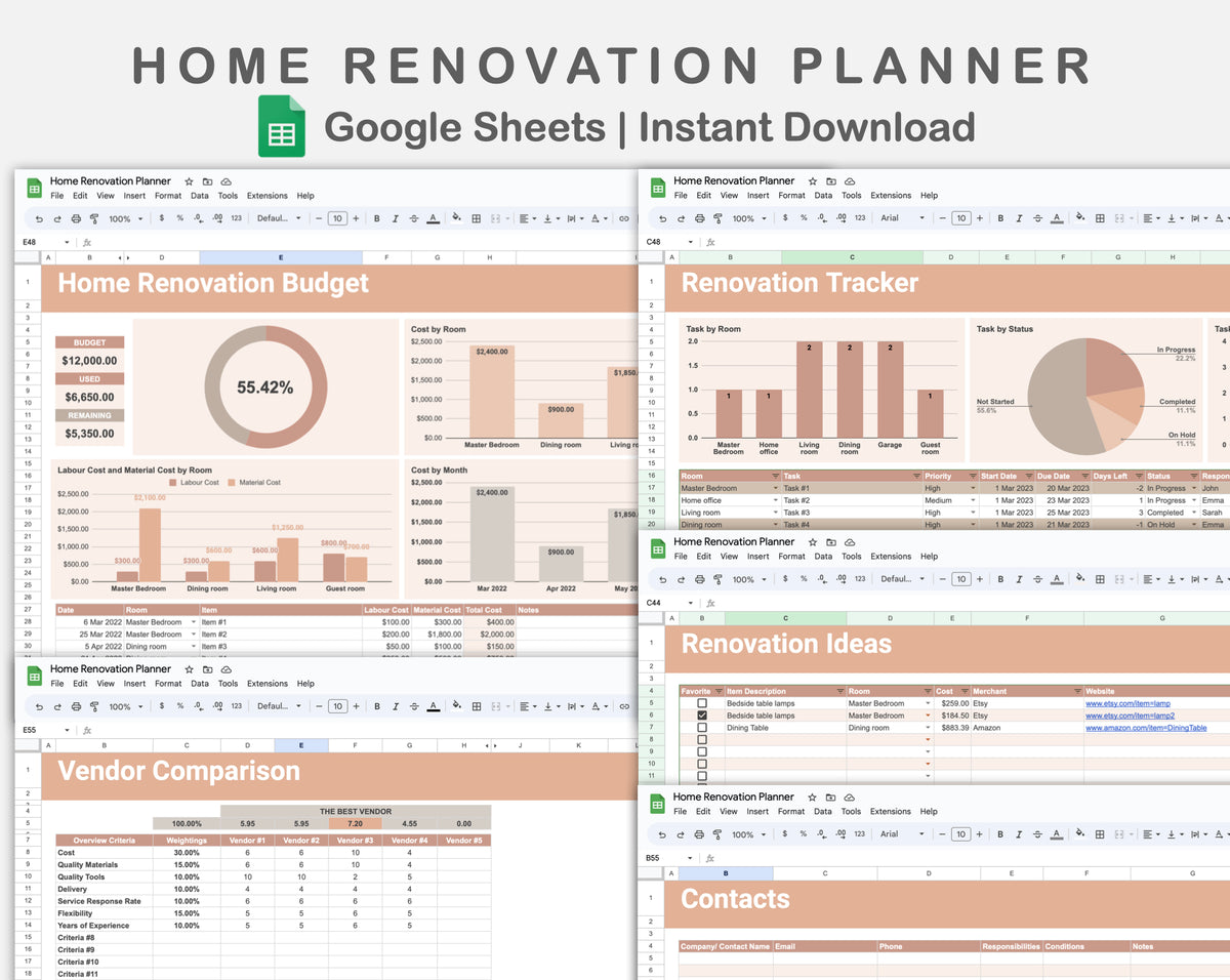 Google Sheets - Home Renovation Planner - Neutral – kjunstudio