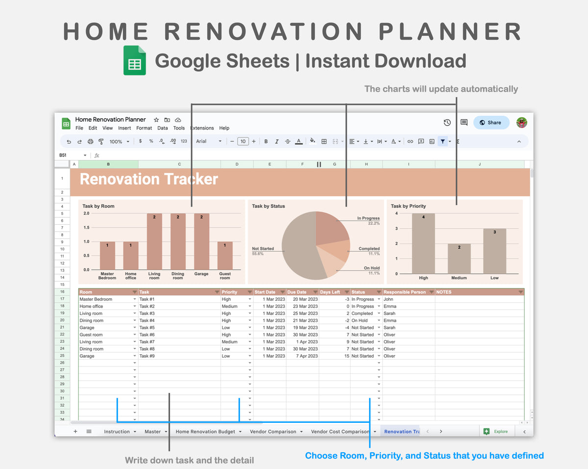 House Reno Spreadsheet Google Sheets - Home Renovation Planner - Neutral – kjunstudio