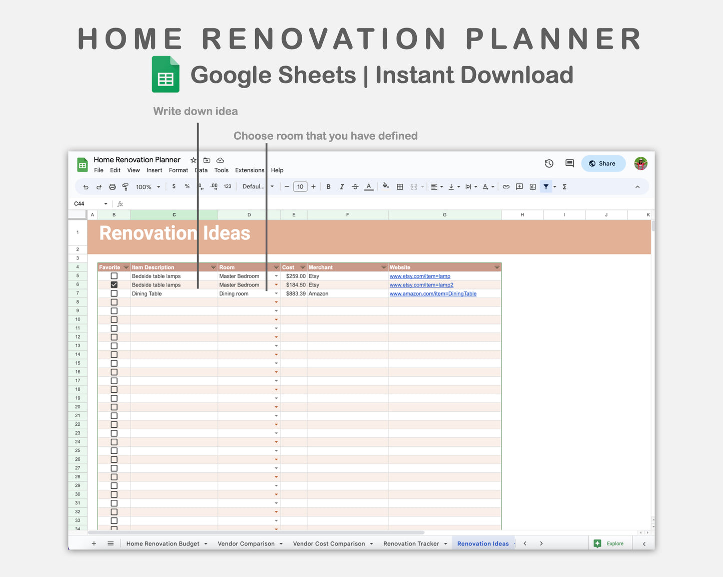 Google Sheets - Home Renovation Planner - Neutral