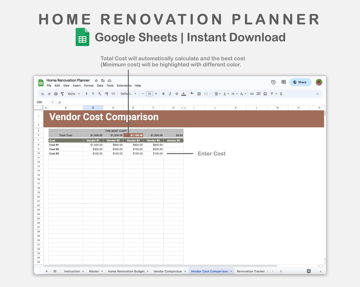 Google Sheets - Home Renovation Planner - Earthy