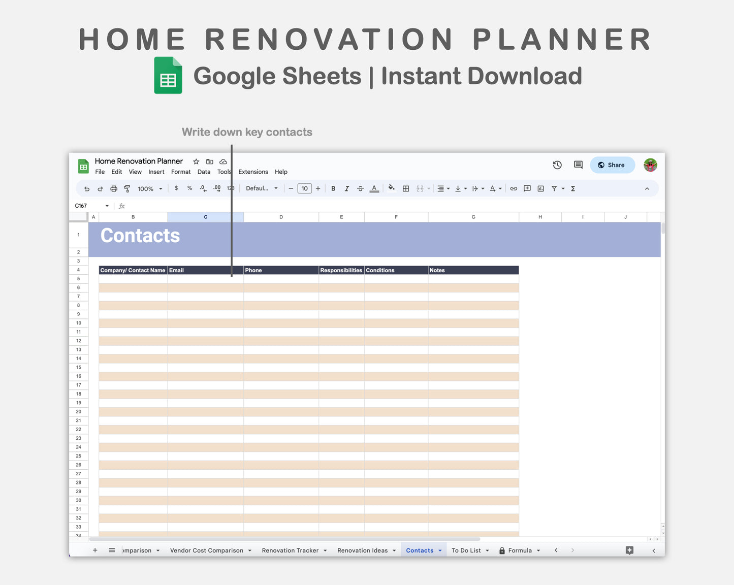 Google Sheets - Home Renovation Planner - Sweet