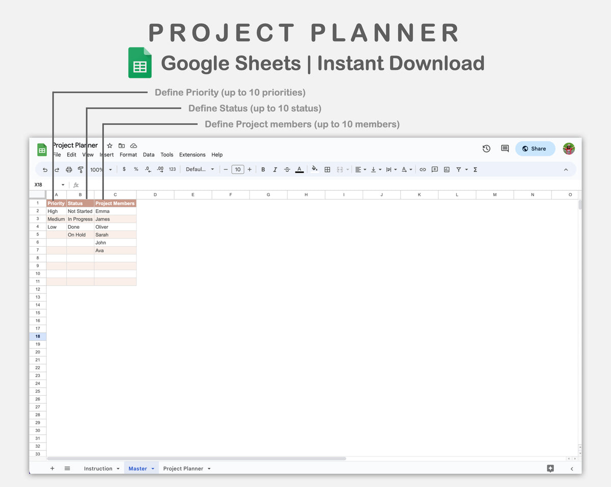 Project File Sheets Google Sheets - Project Planner - Neutral – kjunstudio