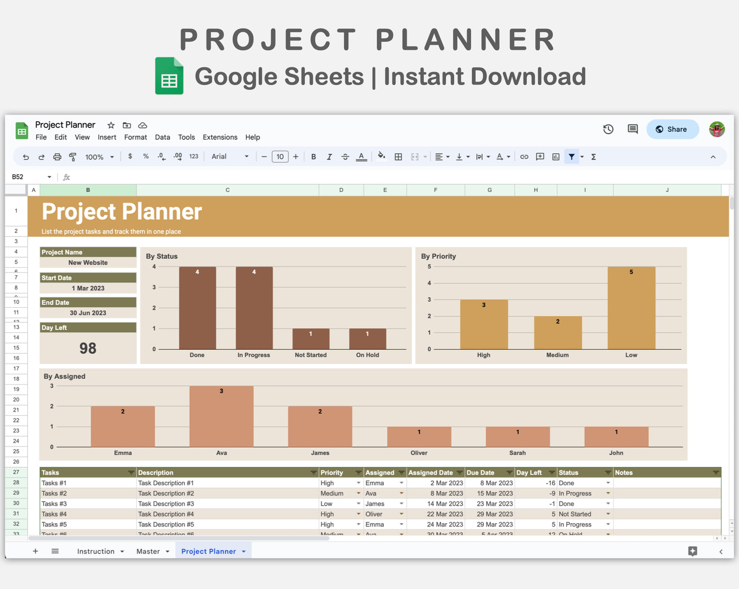 Google Sheets - Project Planner - Boho
