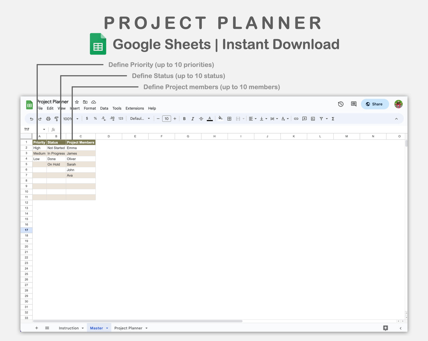 Google Sheets - Project Planner - Boho