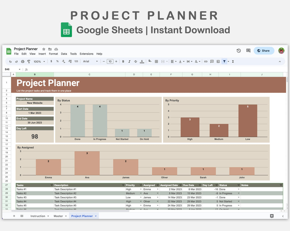 Google Sheets - Project Planner - Earthy – kjunstudio