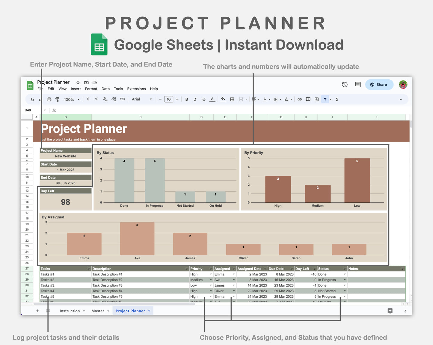 Google Sheets - Project Planner - Earthy