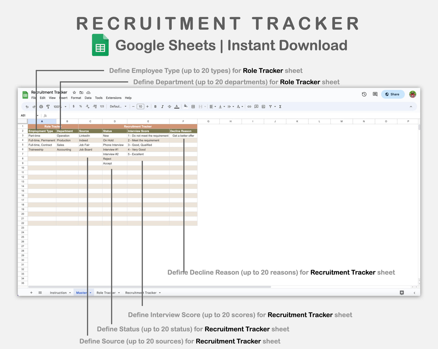 Google Sheets - Recruitment Tracker - Boho